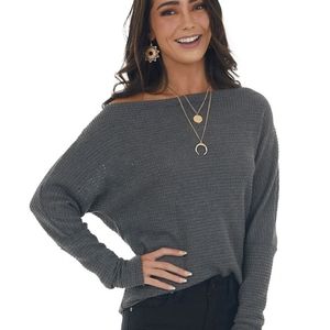Umgee Waffle Knit Boat Neck Top